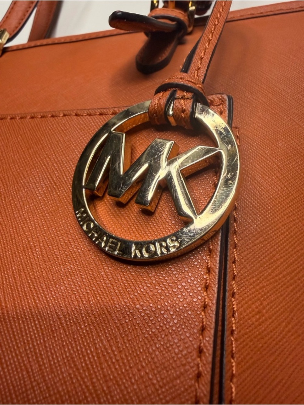 Michael Kors Burnt Orange Saffiano Leather Tote with MK Charm - Picture 4 of 13